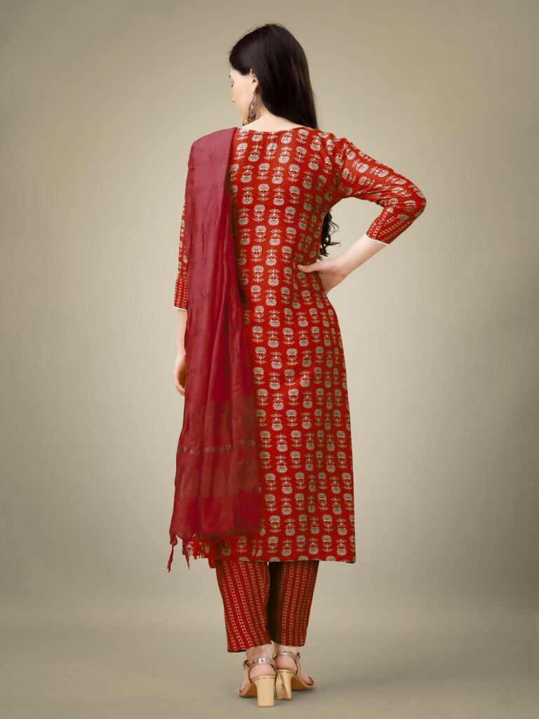 Jyoti Fashion Women's Maroon Rayon Embroidery & Sequence work Kurta with Trouser & Dupatta - Distacart