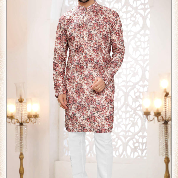 Joban Fashion Men's Cream Base Straight Rayon Thread Embroidery All Over Kurta Set - Distacart