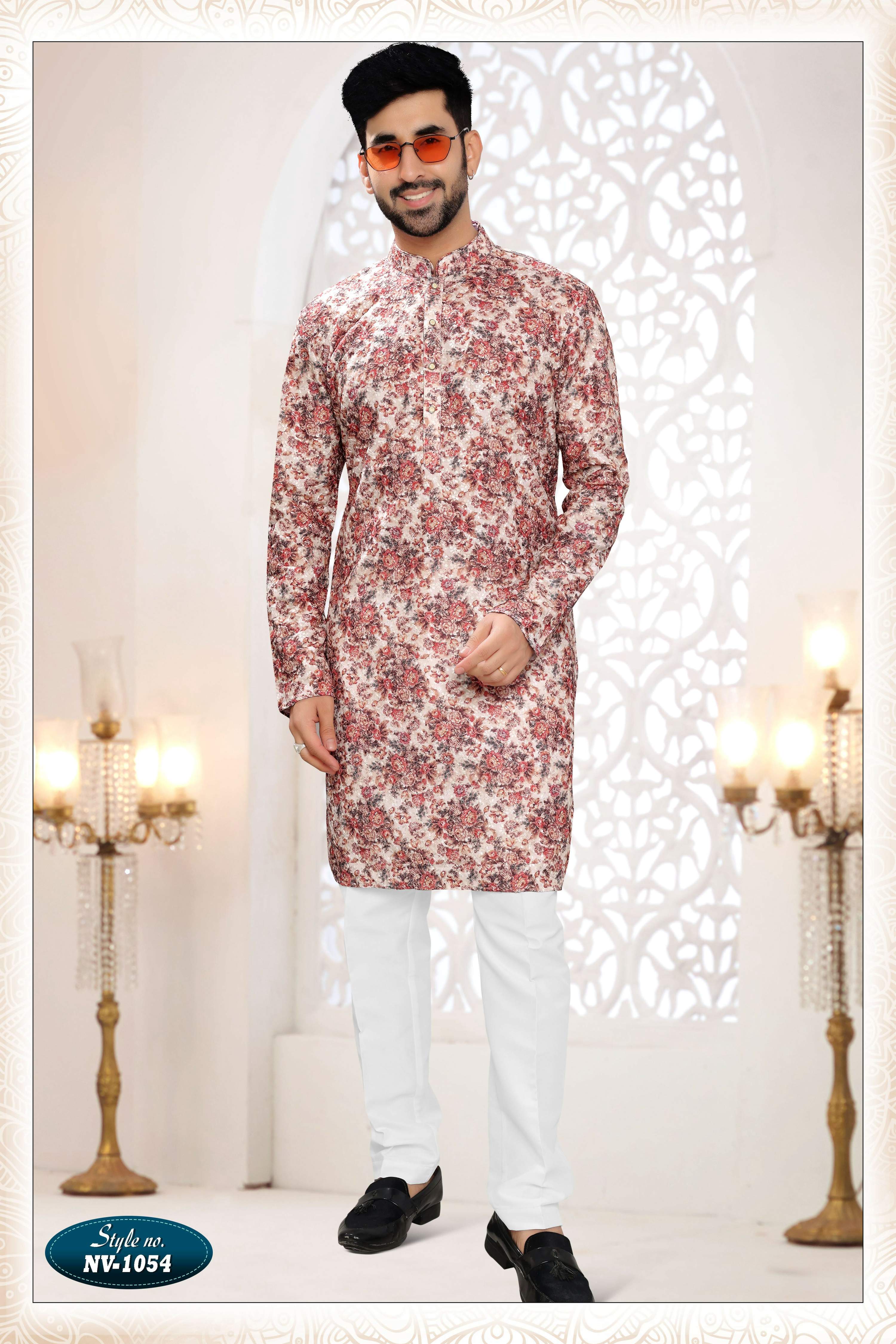 Joban Fashion Men's Cream Base Straight Rayon Thread Embroidery All Over Kurta Set - Distacart