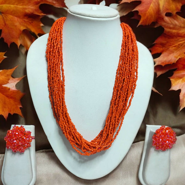 Inhanns Vibrant Handmade 20 Layers Beaded Necklace With Matching Earrings - Orange - Distacart