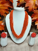 Thumbnail for Inhanns Vibrant Handmade 20 Layers Beaded Necklace With Matching Earrings - Orange - Distacart
