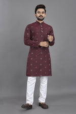 Thumbnail for Anaita Purple Weaving Linen Cotton Straight Kurta - Distacart