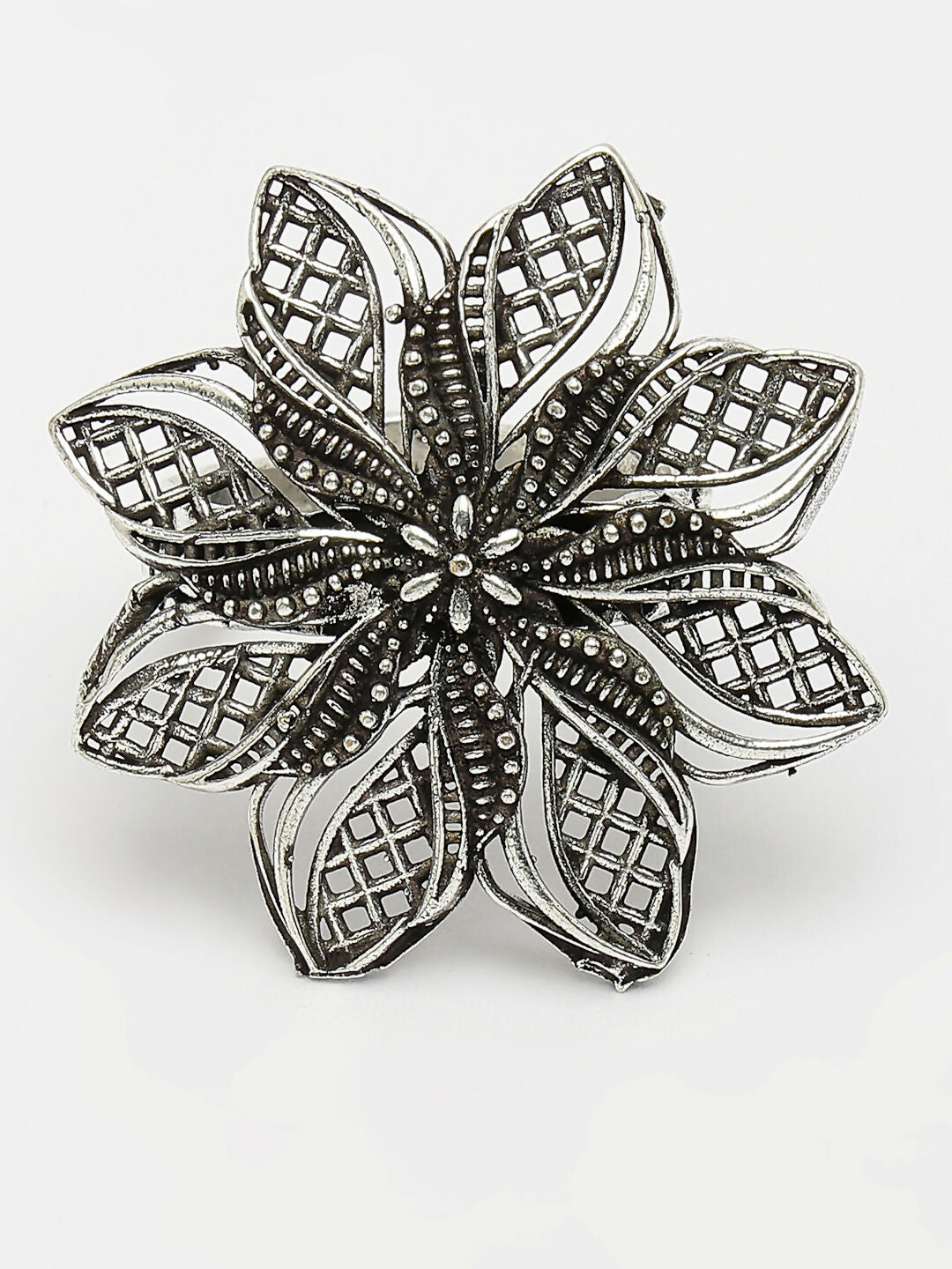 NVR Women's Silver-Toned Floral Shape Adjustable Finger Ring - Distacart