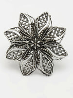 Thumbnail for NVR Women's Silver-Toned Floral Shape Adjustable Finger Ring - Distacart