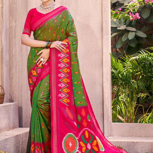 Shree Shyam Fashion Mehandi Pochampally Silk Saree - Distacart