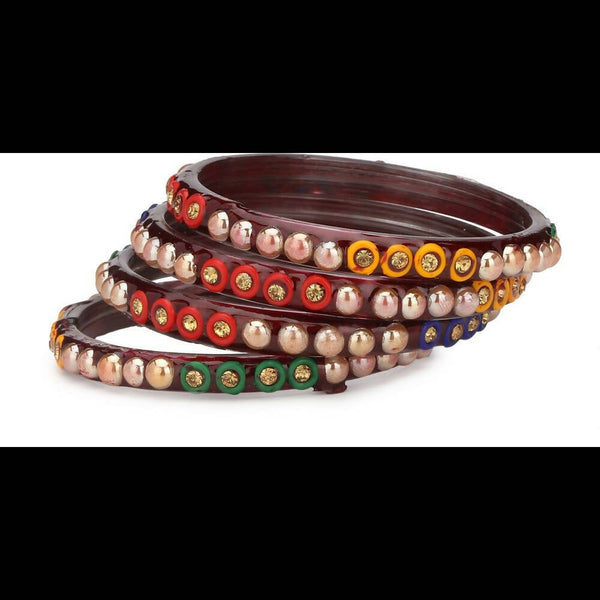 Afast Bridal Wedding & Party Fashionable Colorful Glass Bangle/Kada Set, Pack Of 4 - Maroon - Distacart