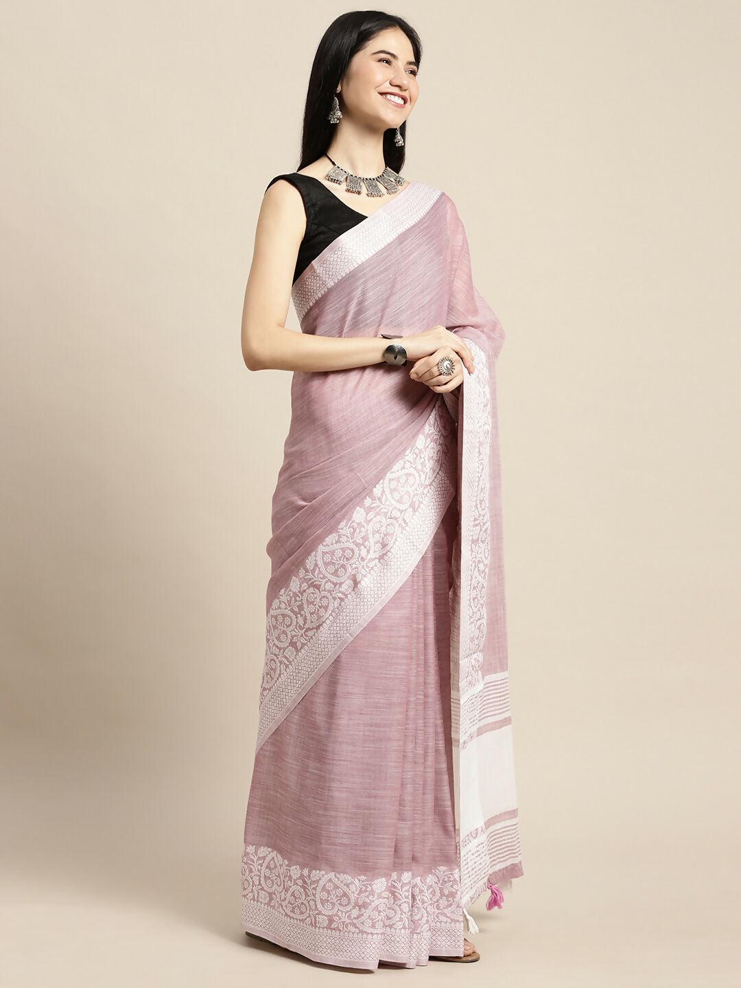 Astita Linen Purple Saree