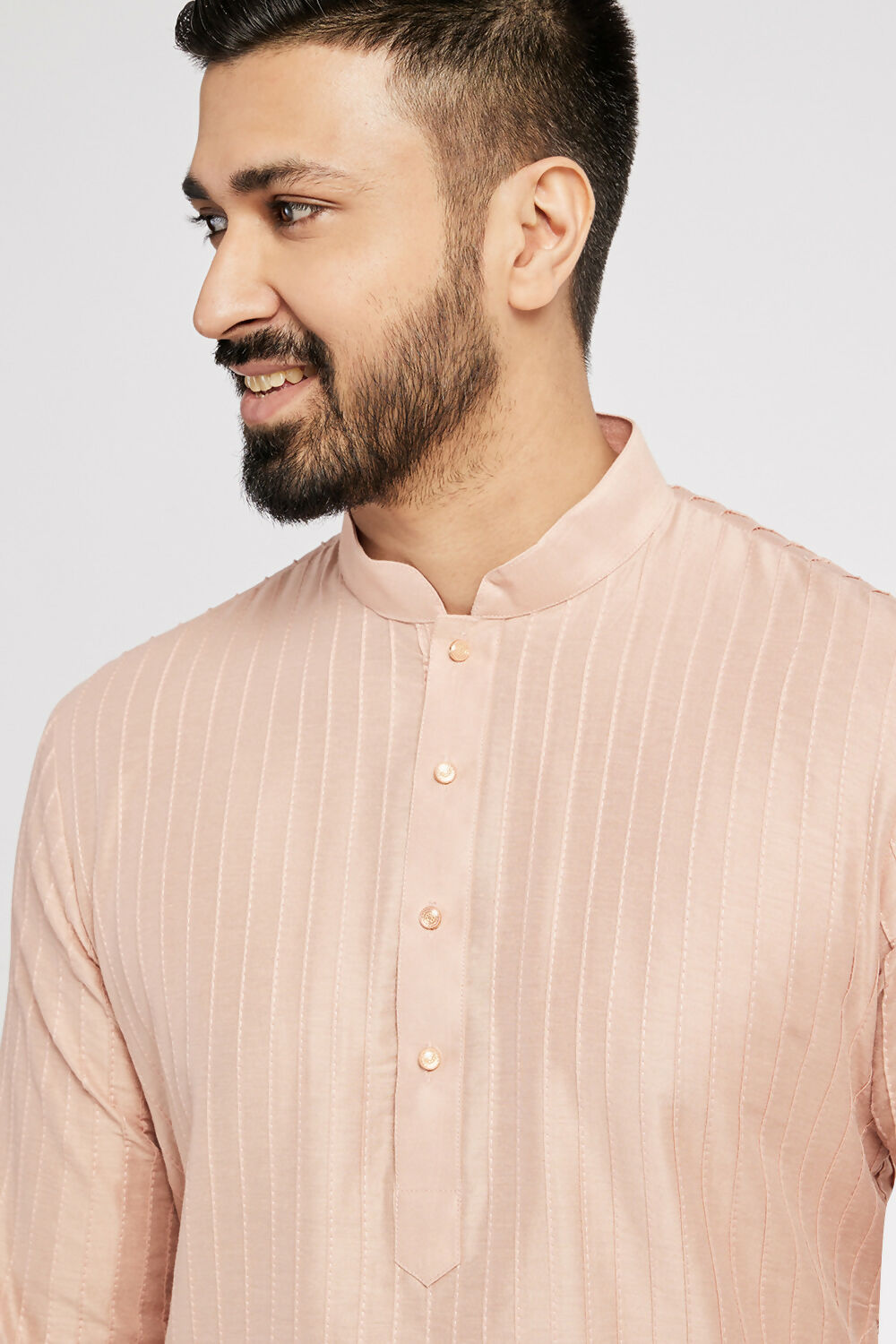 Ethnic India Pink Men's Kurta Striped Polyester - Distacart