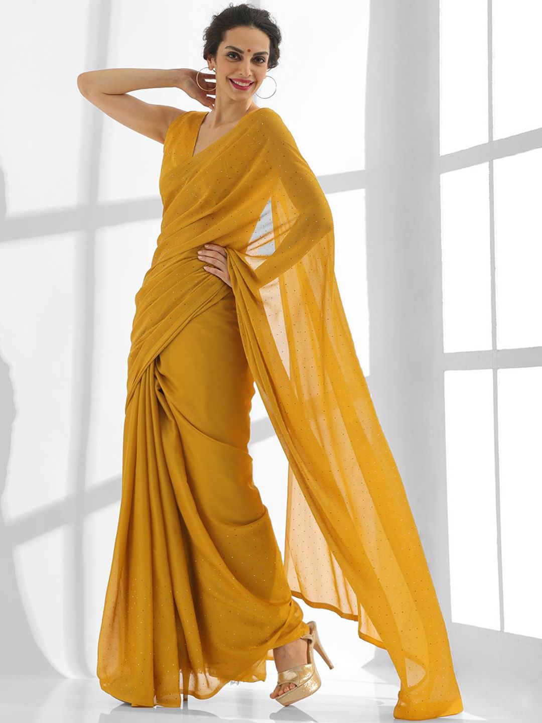 Mitera Embellished Beads and Stones Pure Chiffon Saree - Distacart