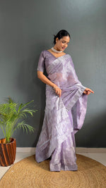 Thumbnail for Preksha Creation Women Ready To Wear Saree Premium Burberry Silk Embellished With Beautiful Thread Work - Lavender - Distacart
