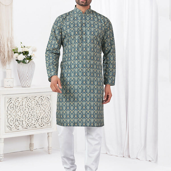 Joban Fashion Men's Rayon Cotton BLUE Printed Kurta Pyjama set - Distacart