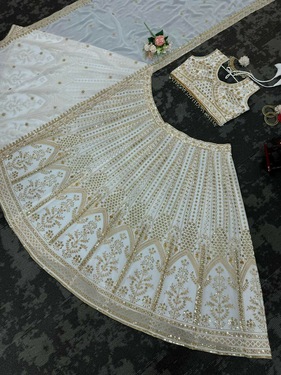 Jyoti Fashion Women's White Faux Georgette Sequins with Thread Embroidered Designer Lehenga Choli Set - Distacart