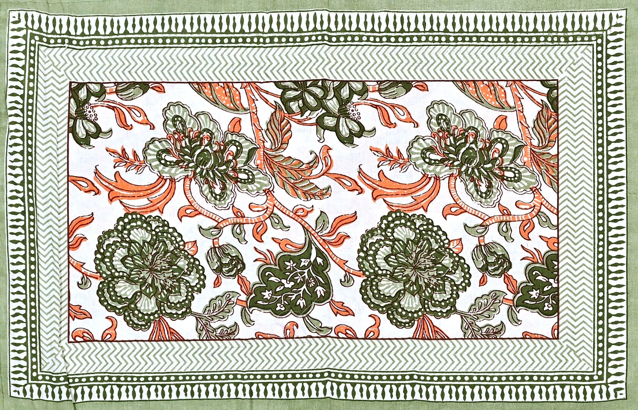 Green Orange Floral Printed Cotton 200TC King Bedsheet With 2 Zipper Pillow Covers - King Size by House of Ree - Distacart