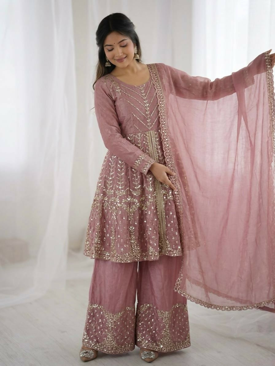 Teeya Creation New Womens Trendy Embroidery Sequence Work Kurta Set - Dista