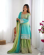 Thumbnail for Joban Fashion Light green & Blue Palazzo Chinon silk Coding Dori with Sequence with Rivet Moti