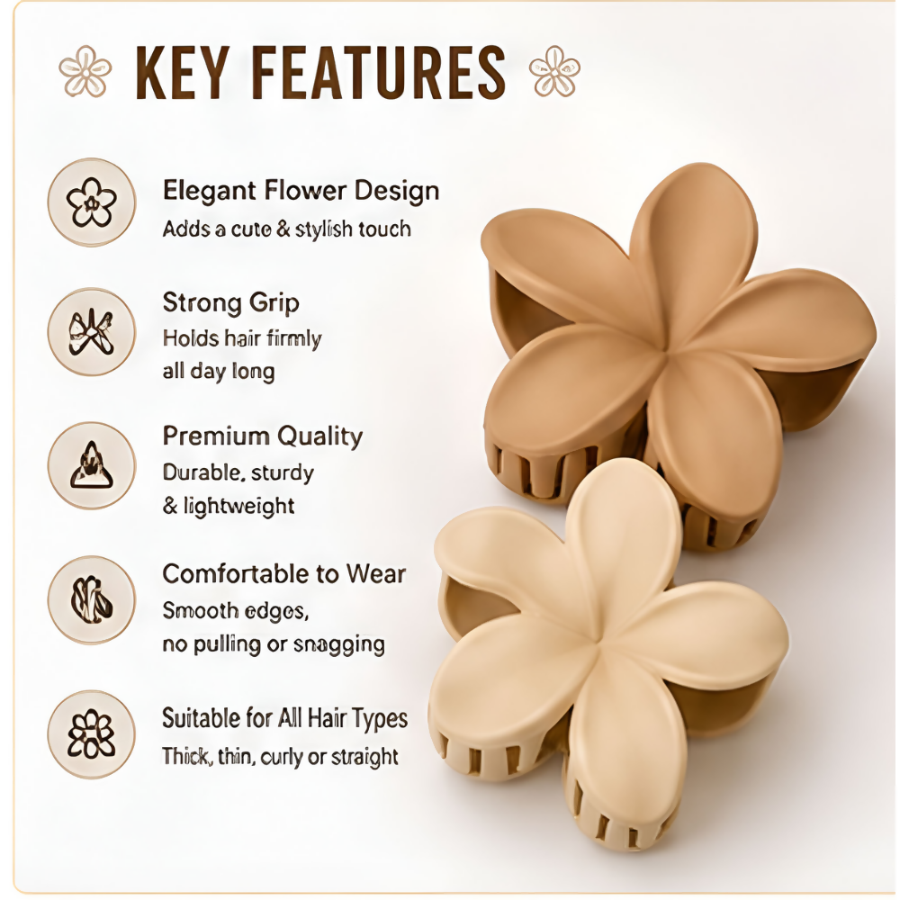 Bronson Professional Hair Claw Clips Medium Matte Flower Hair Clutcher - Dista