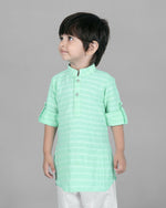 Thumbnail for Joban Fashion Kids Island Cotton Full Sleeves Striped Kurta and Pyjama- Sea Green - Distacart