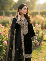 Thumbnail for Teeya Creation Black Color Fendy Silk Embroidery Work Wedding Wear Salwar Suit - Distacart