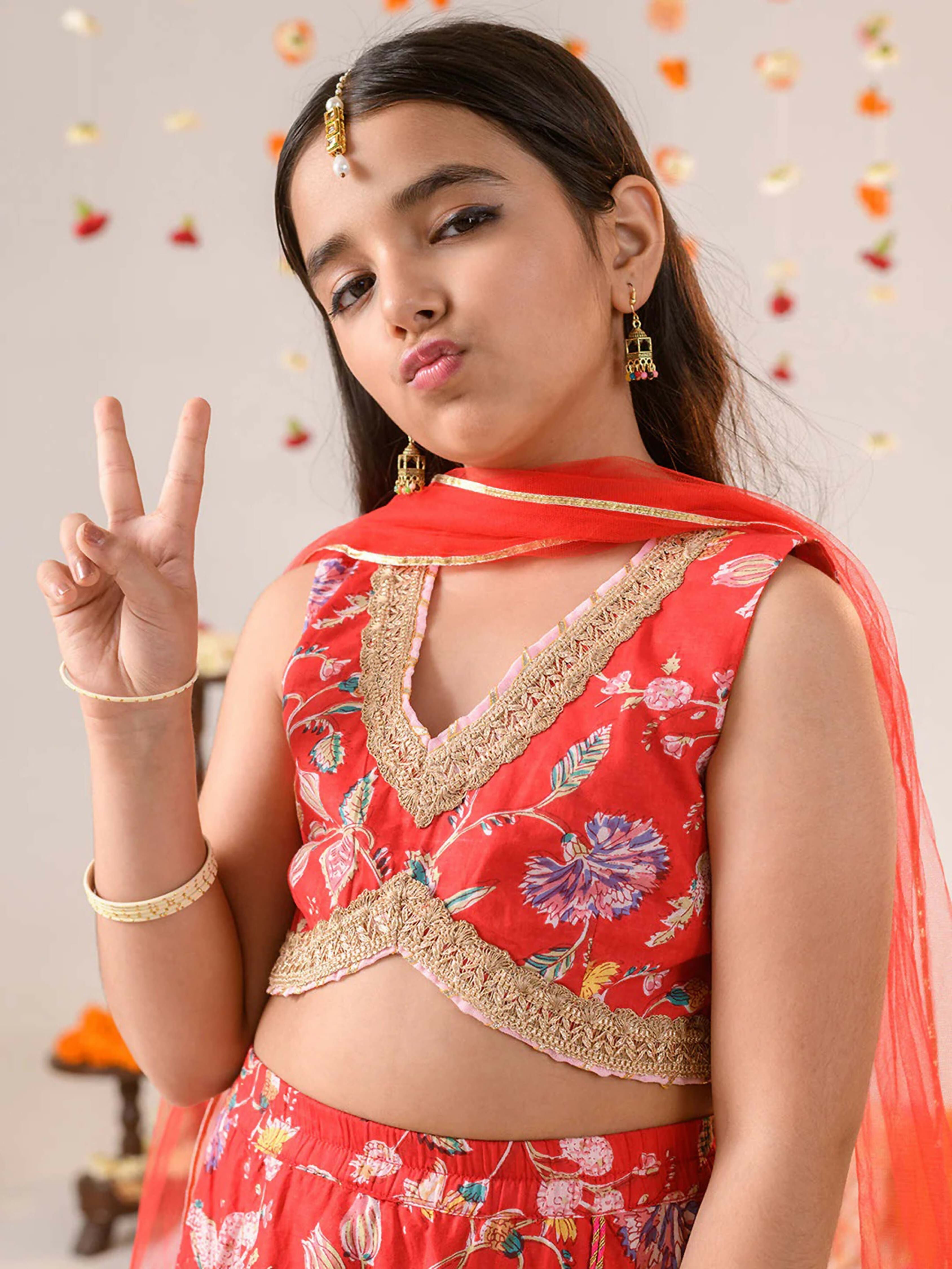 Joban Fashion Girl's Orange Color Lehenga Choli