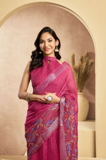 Thumbnail for Vastranavya Pink Digital Printed Linen Ready To Wear Designer Saree with Unstitched Blouse - Distacart