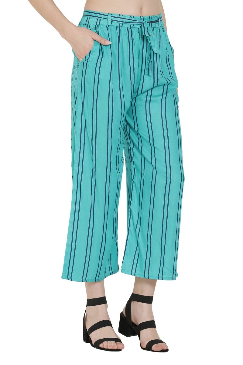 Asmaani Turquoise Color Rayon Fabric Stripped Palazzo