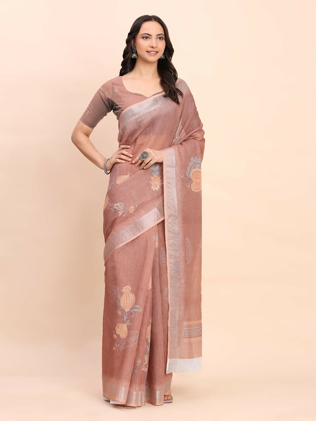 Astita Linen Cotton Brown Saree