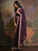 Thumbnail for NOZ2TOZ Women's Georgette Purple Embellished Designer Saree With Blouse Piece - Distacart