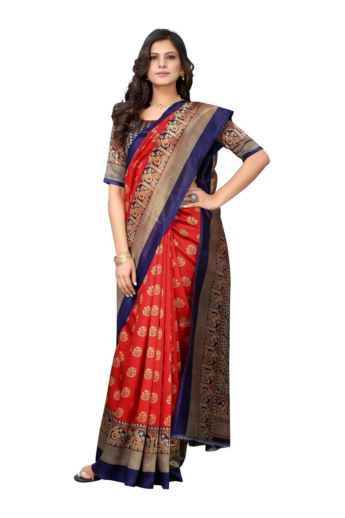 Vamika Red Printed Art Silk Saree - Distacart