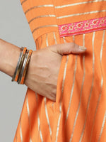 Thumbnail for Ahalyaa Women's Orange Crepe Gold Print Dress - Distacart