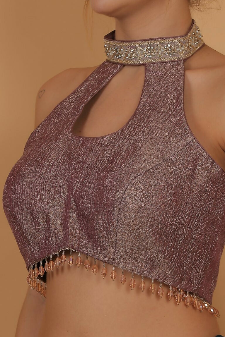 Joban Fashion Silk Zircoon And Beads Padded Blouse - Light Mauve