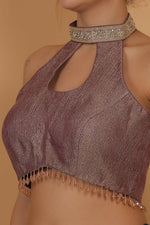 Thumbnail for Joban Fashion Silk Zircoon And Beads Padded Blouse - Light Mauve