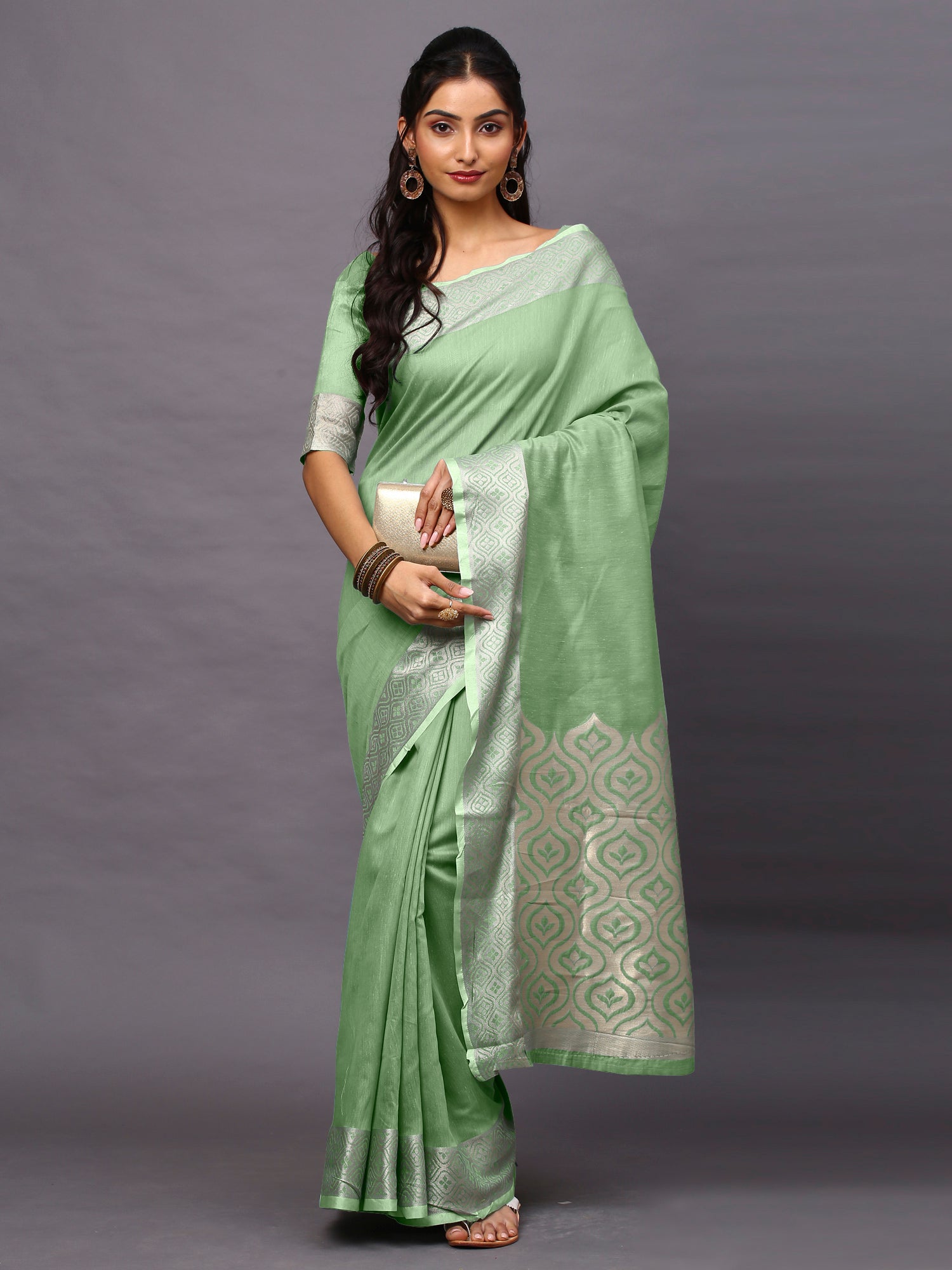 NOZ2TOZ Women's Linen Blend Green Woven Design Designer Saree With Blouse Piece - Distacart