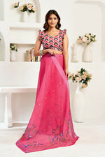 Thumbnail for Vastranavya Pink Digital Printed Linen Ready To Wear Designer Saree with Unstitched Blouse - Distacart
