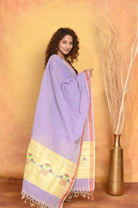 Thumbnail for Very Much Indian Handloom Pure Cotton Paithani Dupatta - Lavender - Distacart