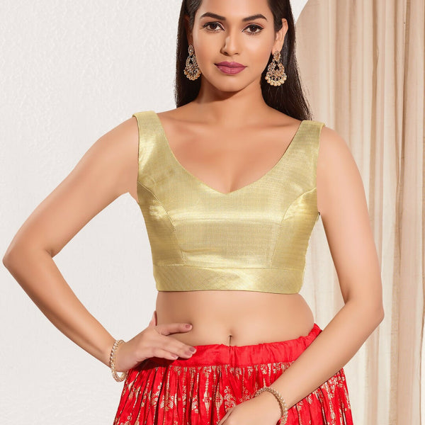 Joban Fashion Rose Gold Mulberry Silk Padded Blouse With Sweetheart Neck Sleeveless