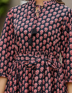 Thumbnail for Kaajh Women's Black Bagru Print Floral Cotton Dress - Distacart