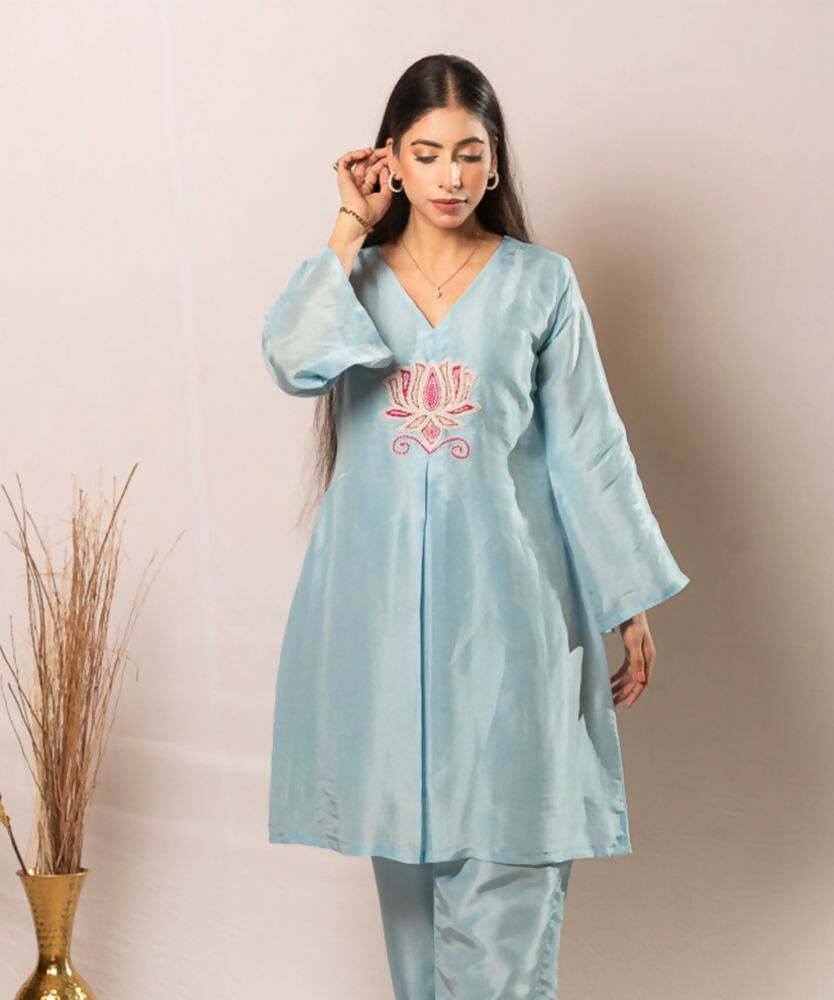 Timaraa Azure Lotus – Handcrafted Upada Silk Co-Ord Set - Dista
