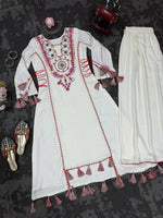 Thumbnail for The52 Women's Gorgeous Rayon Fabric Thread Work Straight Kurta Palazzo Set - Distacart