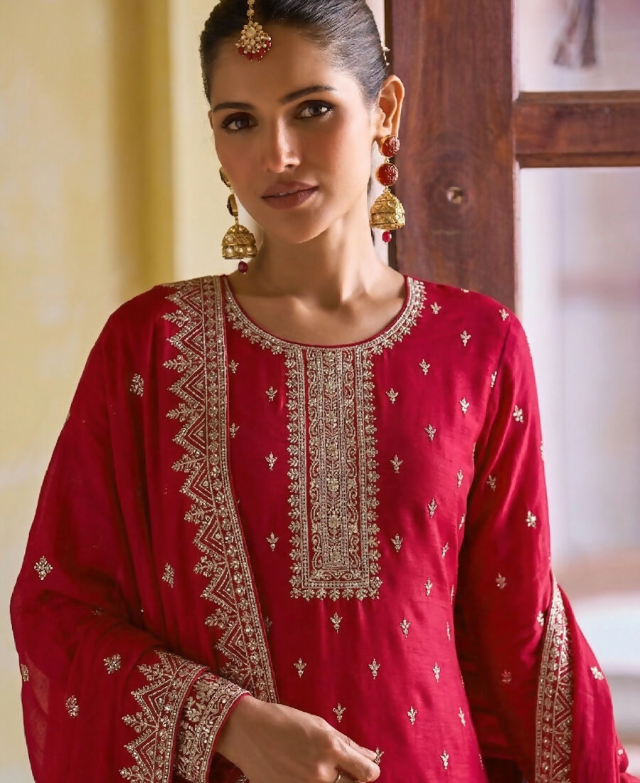 KC Rani Pink Georgette Straight Suit With Heavy Embroidery - Dista