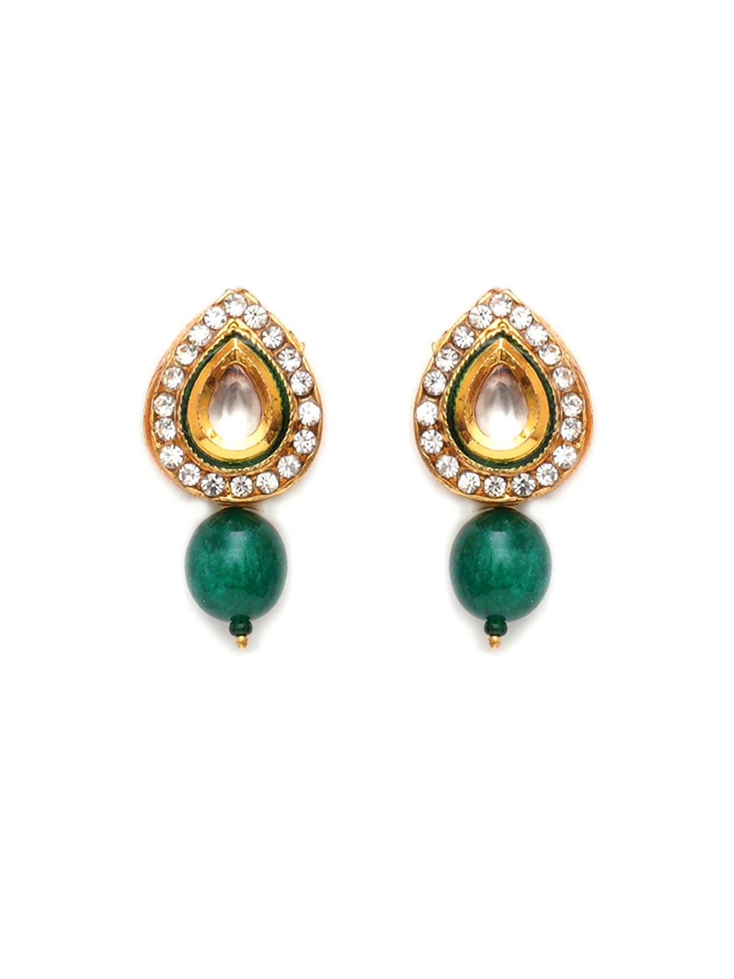 Emerald Stone Kundan Studs (Gold) - Ruby Raang - Distacart
