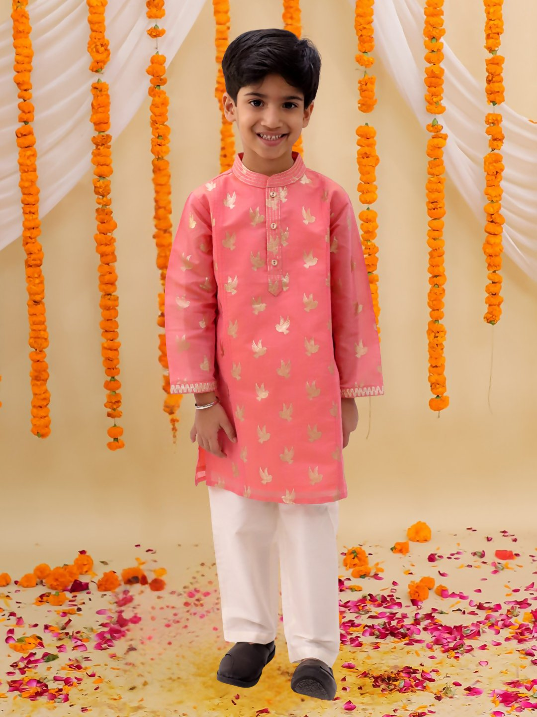 Lil Drama Mishti Peach Kurta Pyjama Set For Boys