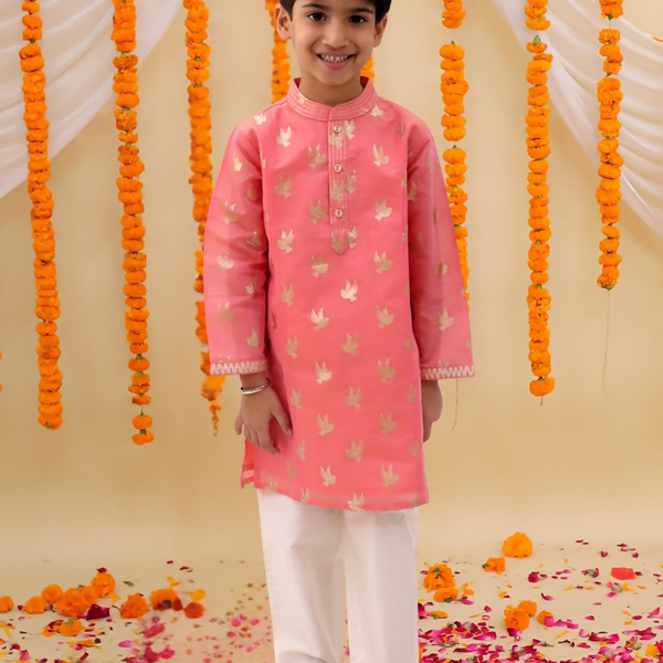 Lil Drama Mishti Peach Kurta Pyjama Set For Boys