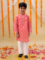 Thumbnail for Lil Drama Mishti Peach Kurta Pyjama Set For Boys