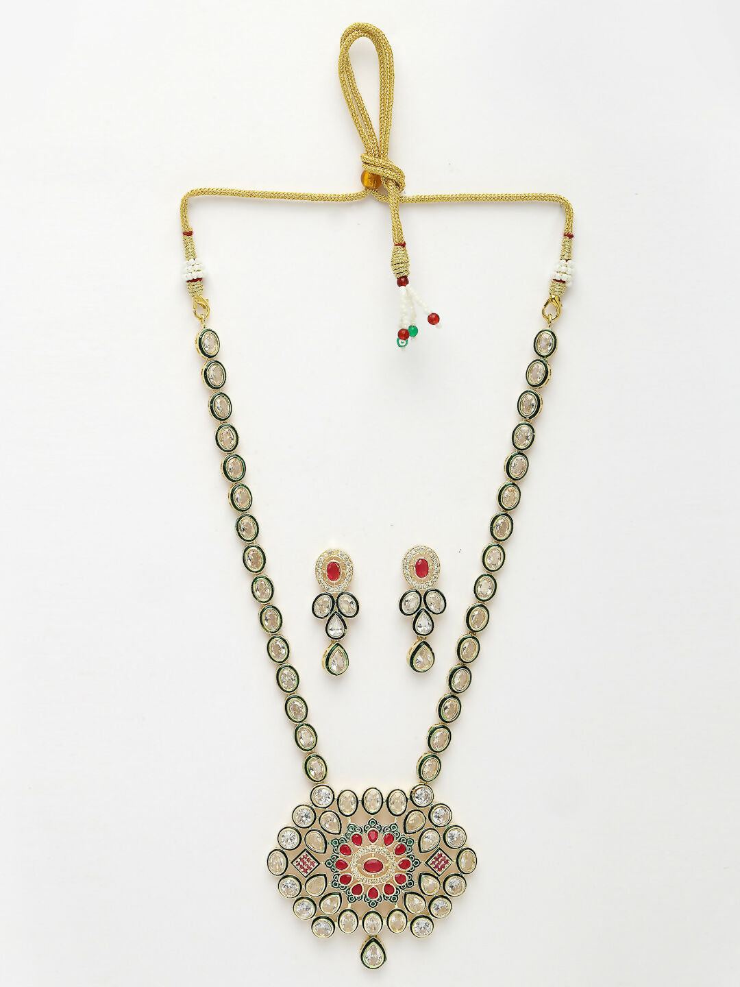 NVR Women's Red & Gold Kundan Studded Handcrafted Jewellery Set - Distacart