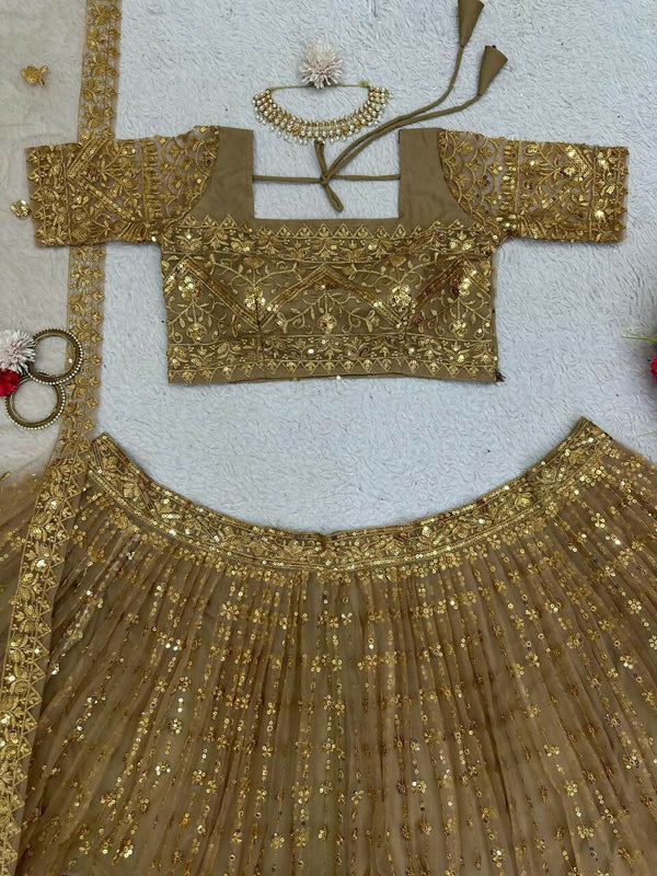 Jyoti Fashion Women's Beige Butterfly Net Sequins with Thread Embroidered Designer Lehenga Choli Set - Distacart