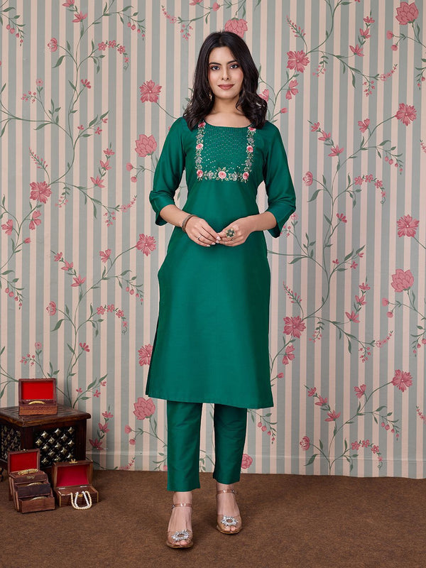 Ode by House of Pataudi Women Round Neck Three-Quarter Sleeves Embroidered Straight Kurta - Distacart