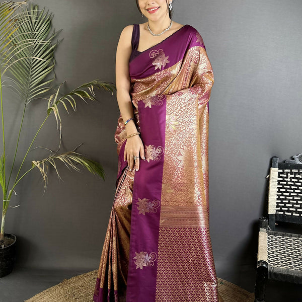 Joban Fashion Wine Intricate Zari Weaving Soft Silk Dharmavaram Saree