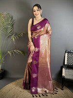 Thumbnail for Joban Fashion Wine Intricate Zari Weaving Soft Silk Dharmavaram Saree