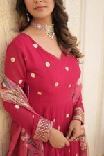 Thumbnail for Aastha Fashion Women's Pink Faux Georgette Embroidery Zari Sequins-work Gown with Dupatta - Distacart