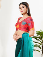 Thumbnail for Joban Fashion Red Brocade Padded Blouse With V Neck Elbow Sleeves - Distacart